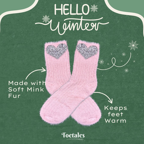 Silver Heart Pink Socks